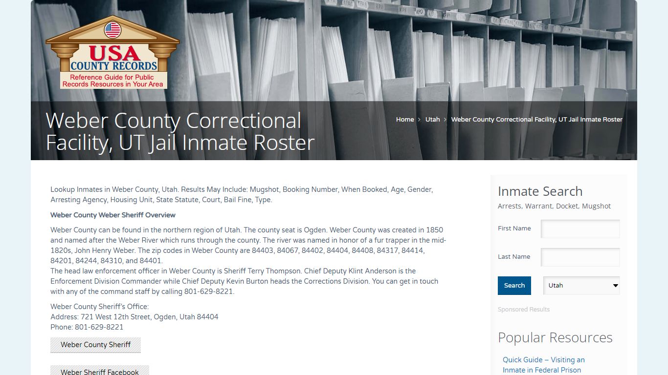 Weber County Correctional Facility, UT Jail Inmate Roster ...